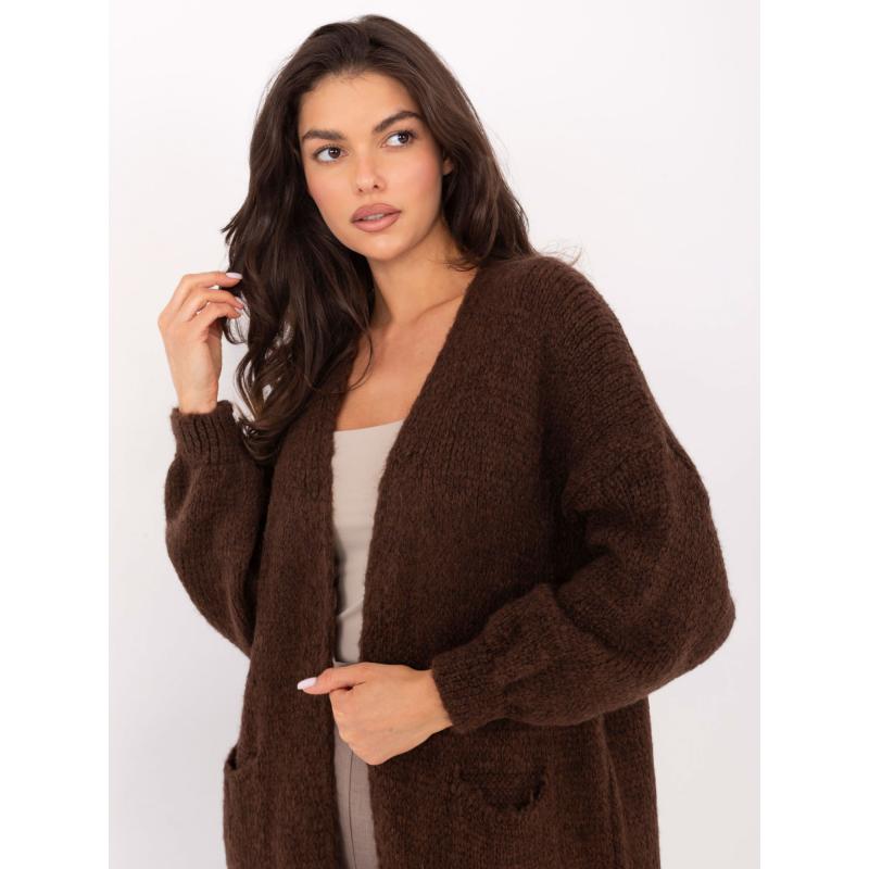 Čokoládově hnědý dlouhý kardigan s vlnou