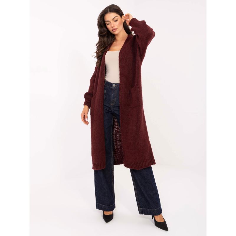 Burgundský dlhý oversized kardigán