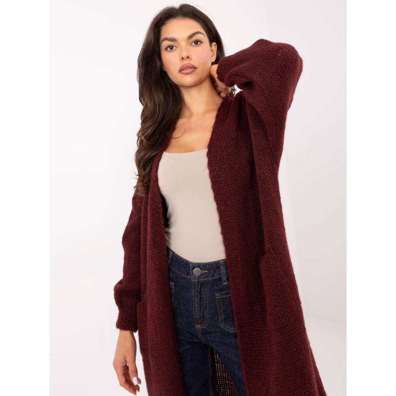 Bordový dlouhý kardigan oversize střihu