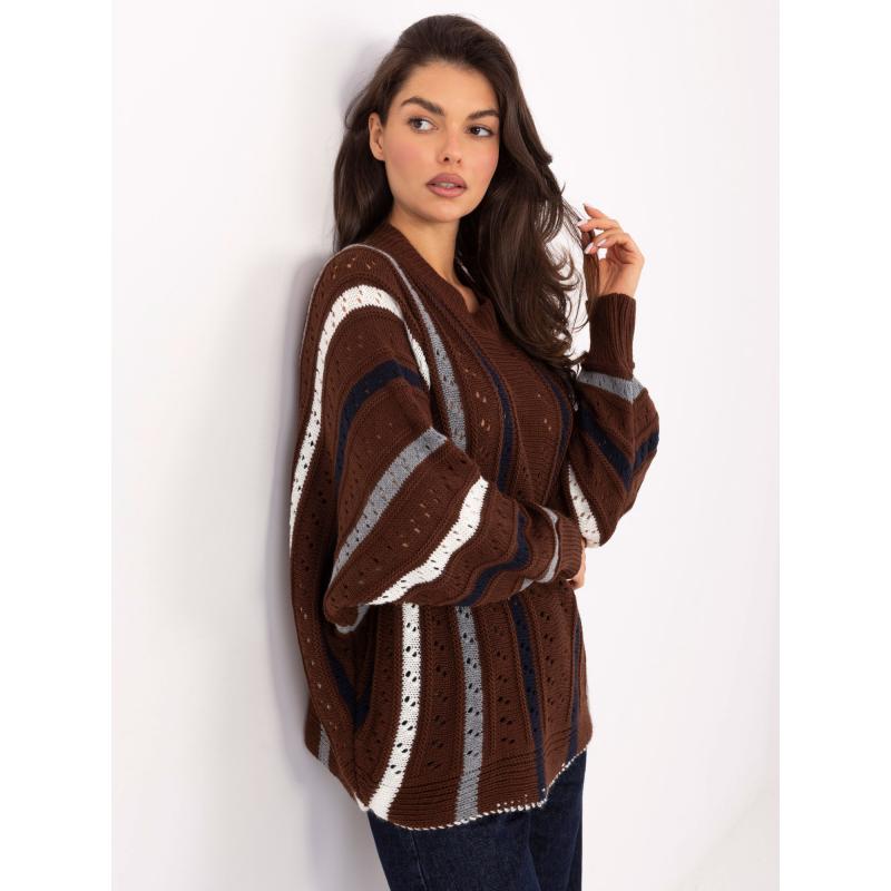 Barna női oversized csíkos pulóver