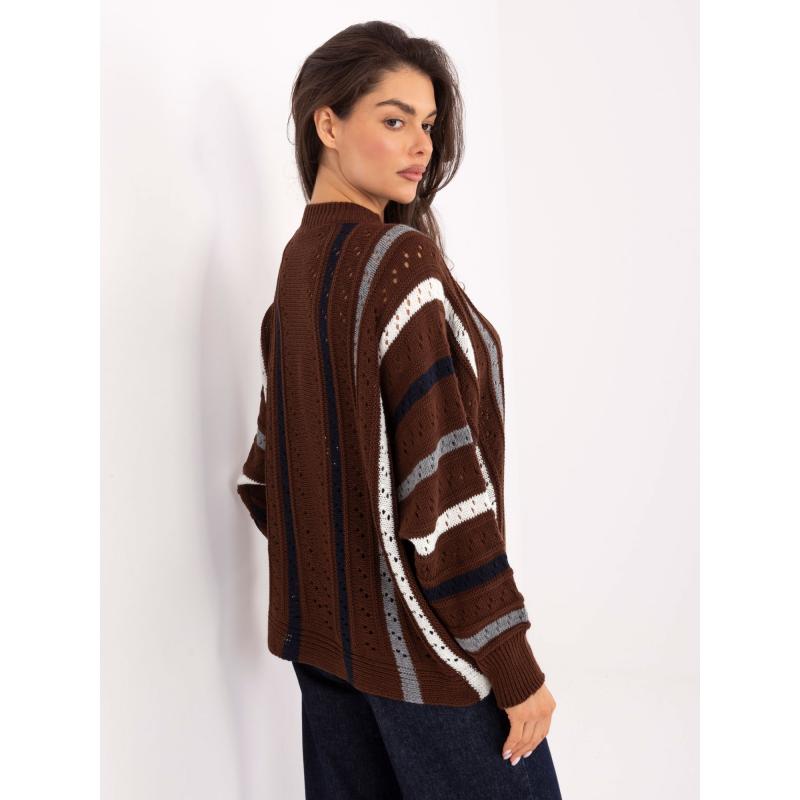 Barna női oversized csíkos pulóver
