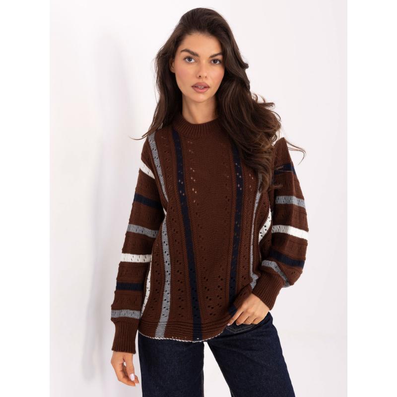 Barna női oversized csíkos pulóver