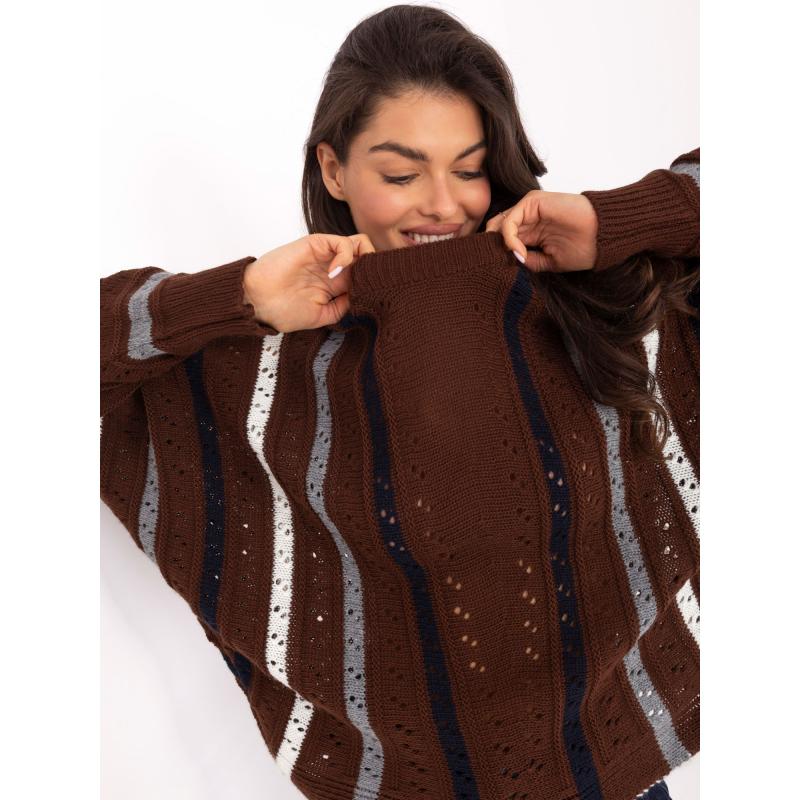 Barna női oversized csíkos pulóver