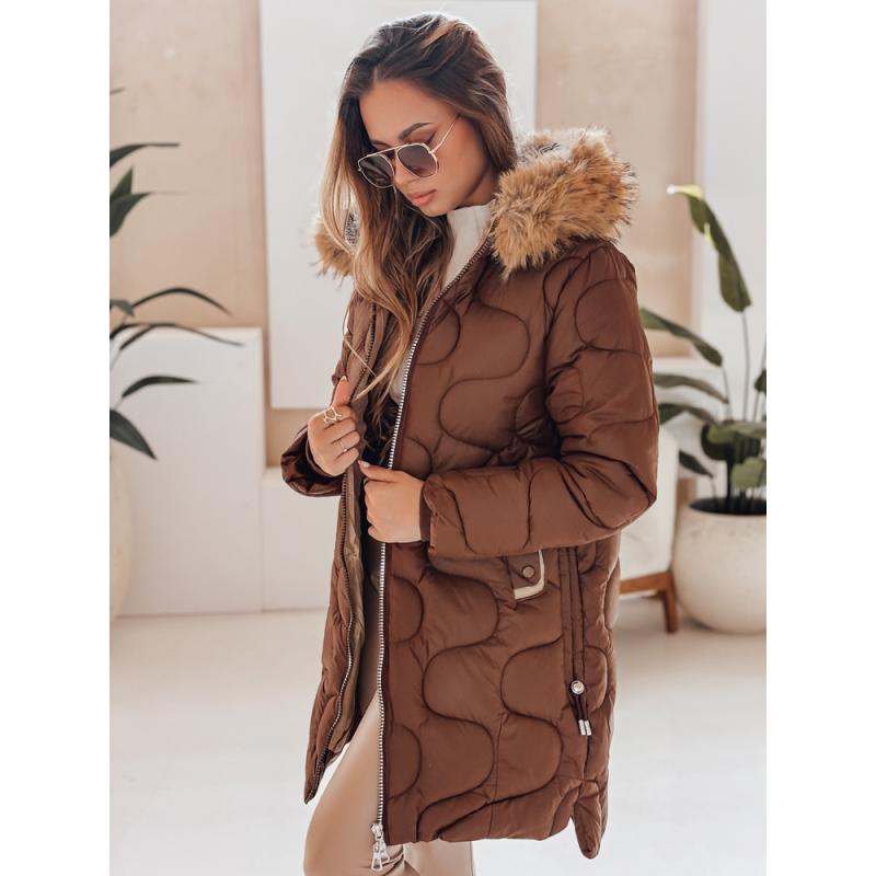 Női téli kabát VIRELIA, steppelt, kapucnival, barna