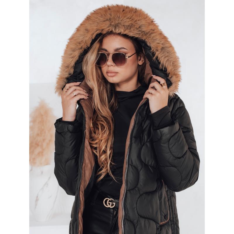 Dámska prešívaná zimná bunda VIRELIA s kapucňou, čierna