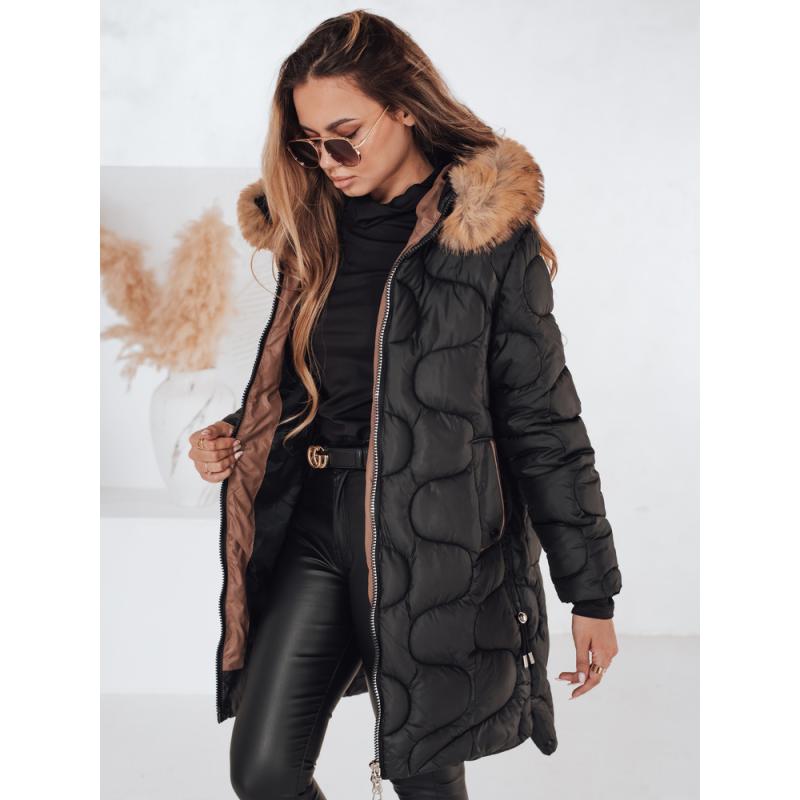 Dámska prešívaná zimná bunda VIRELIA s kapucňou, čierna