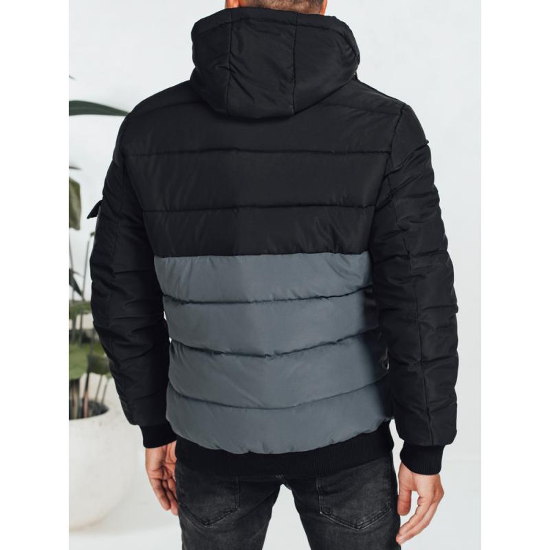 Pánská zimní bunda s kapucí, černá a šedá