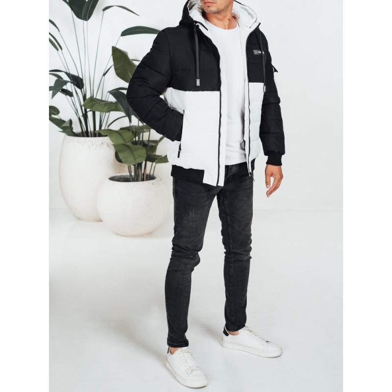 Pánská zimní bunda s kapucí černá a bílá