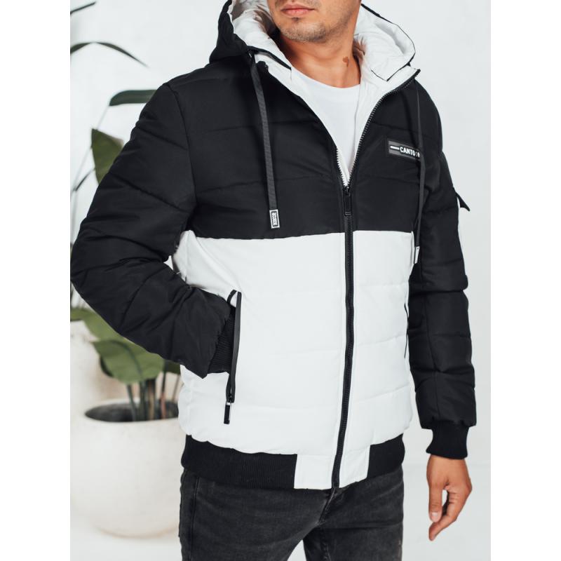 Pánská zimní bunda s kapucí černá a bílá
