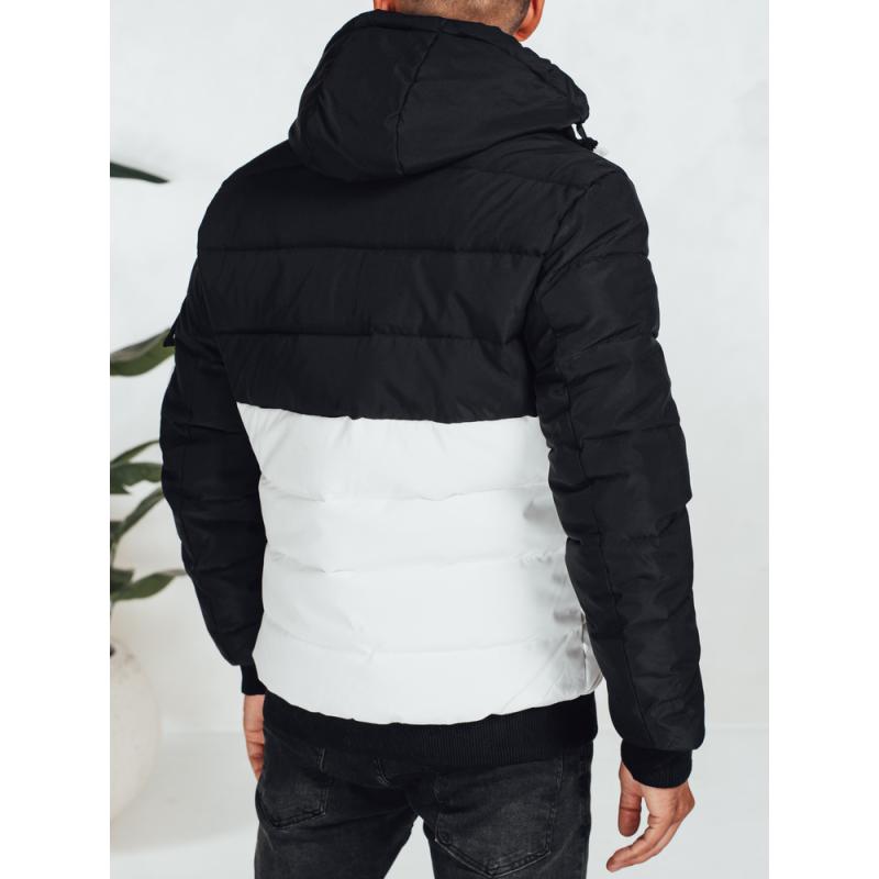 Pánská zimní bunda s kapucí černá a bílá