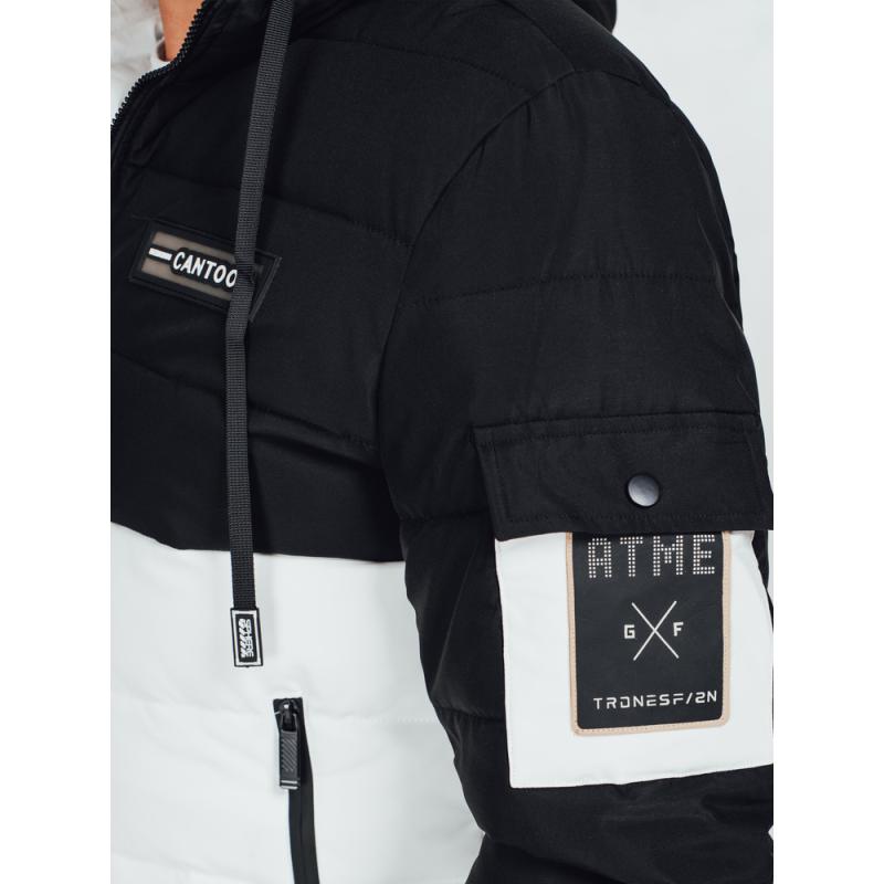 Pánská zimní bunda s kapucí černá a bílá