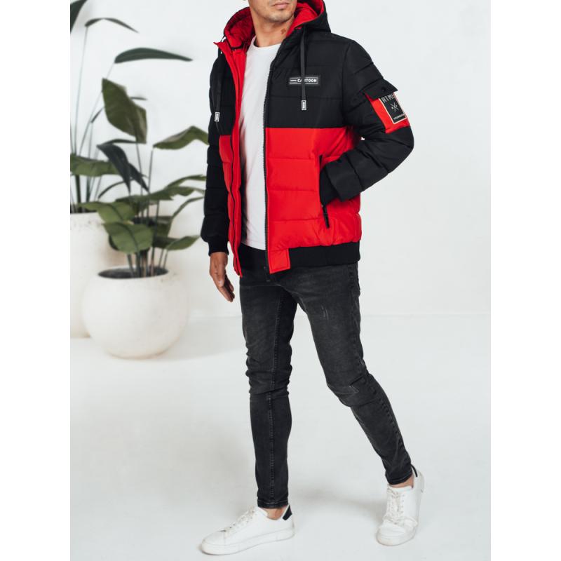 Pánská zimní bunda s kapucí černá a červená