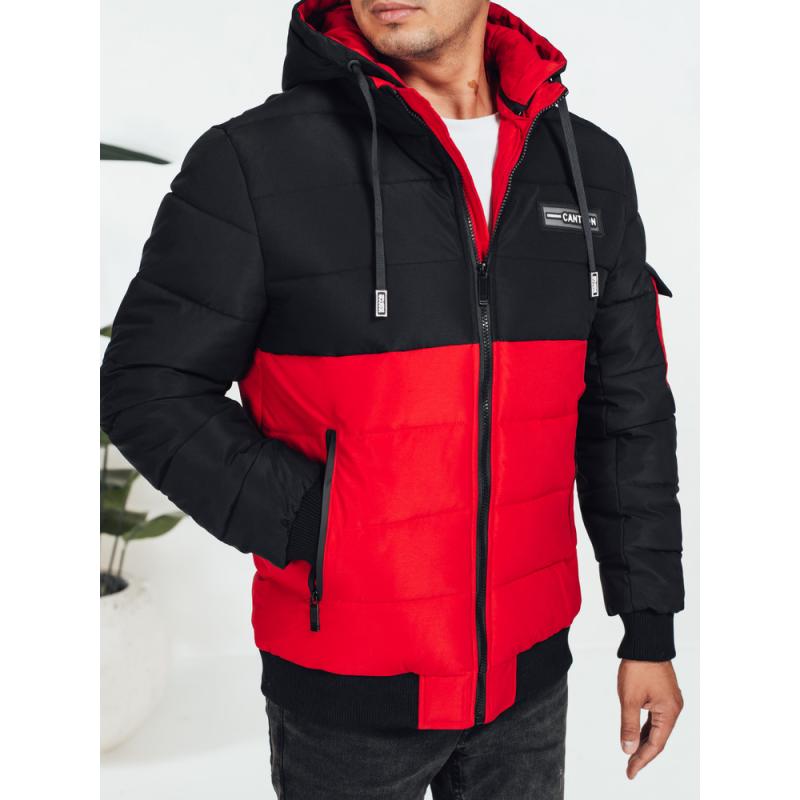 Pánská zimní bunda s kapucí černá a červená