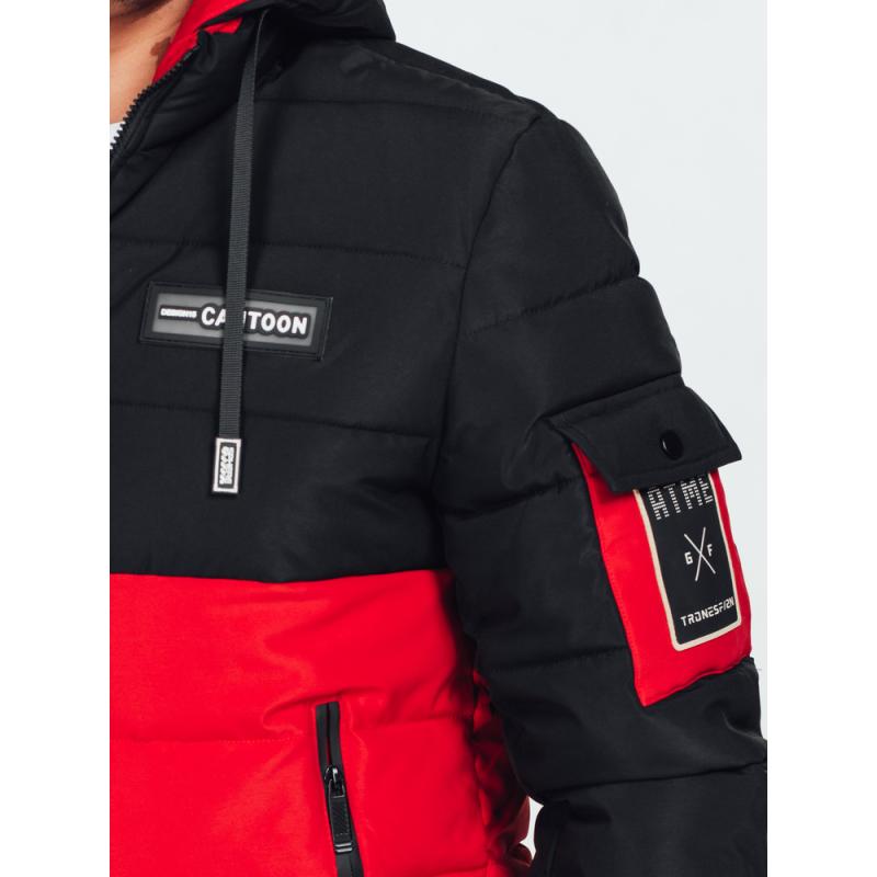 Pánská zimní bunda s kapucí černá a červená
