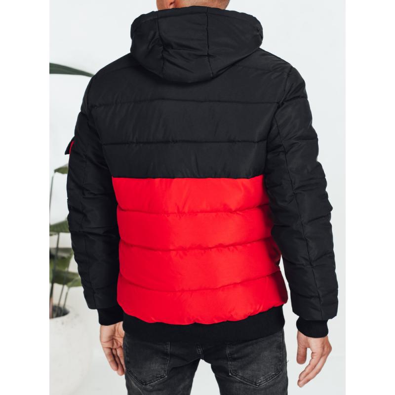 Pánská zimní bunda s kapucí černá a červená