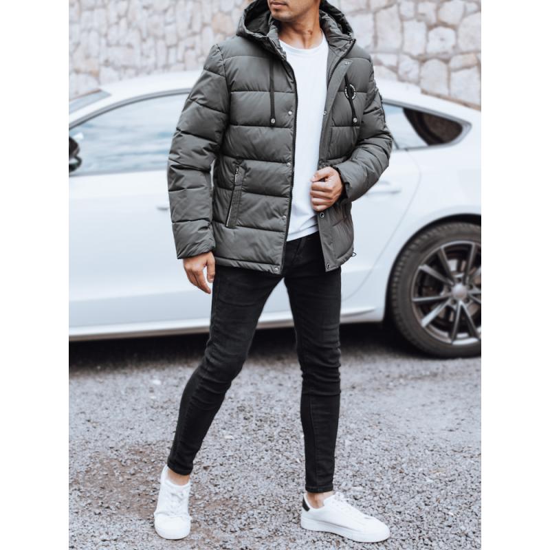 Férfi téli steppelt kabát kapucnival, grafit
