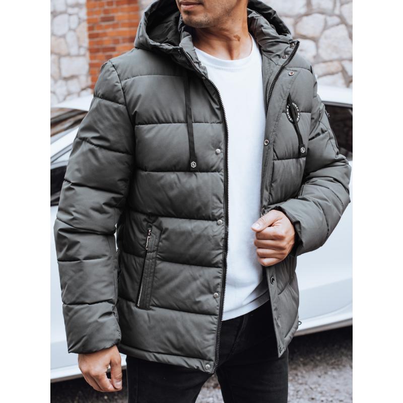 Férfi téli steppelt kabát kapucnival, grafit