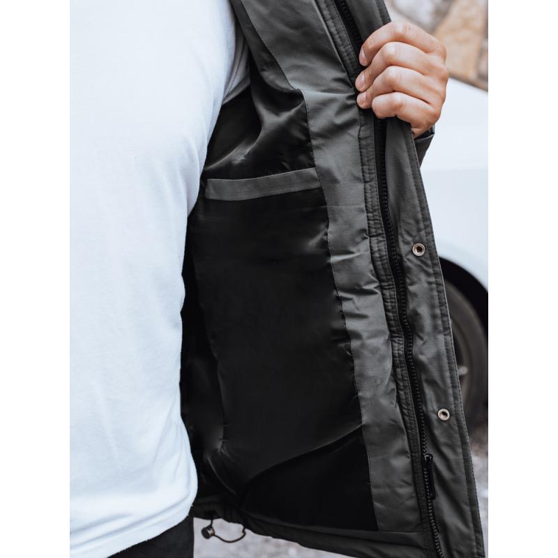 Férfi téli steppelt kabát kapucnival, grafit