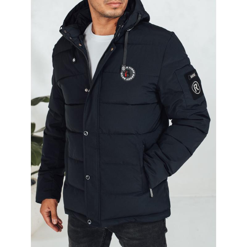 Férfi téli steppelt kabát kapucnival, sötétkék