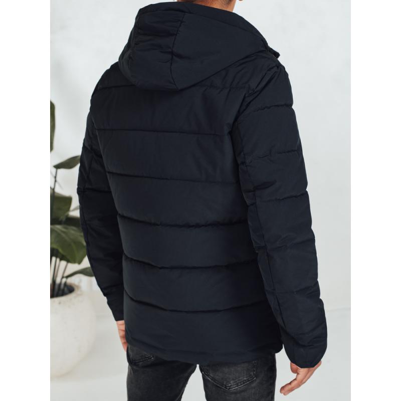 Férfi téli steppelt kabát kapucnival, sötétkék
