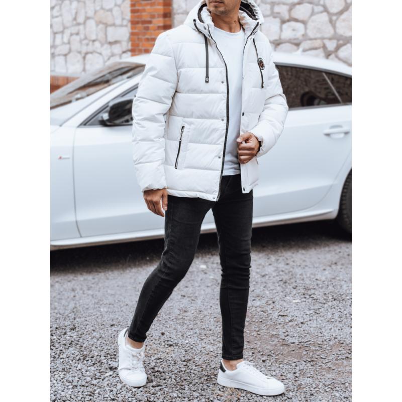Pánska zimná prešívaná bunda s kapucňou, biela