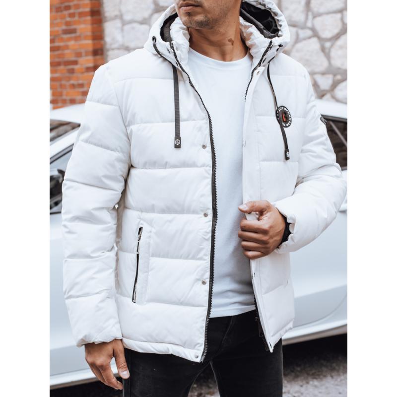 Pánska zimná prešívaná bunda s kapucňou, biela