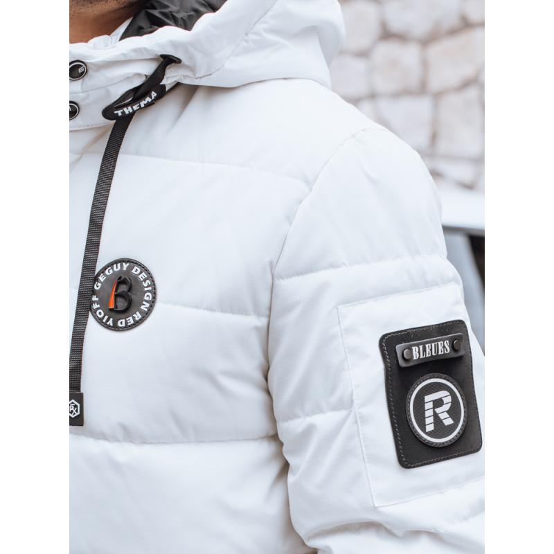 Pánska zimná prešívaná bunda s kapucňou, biela