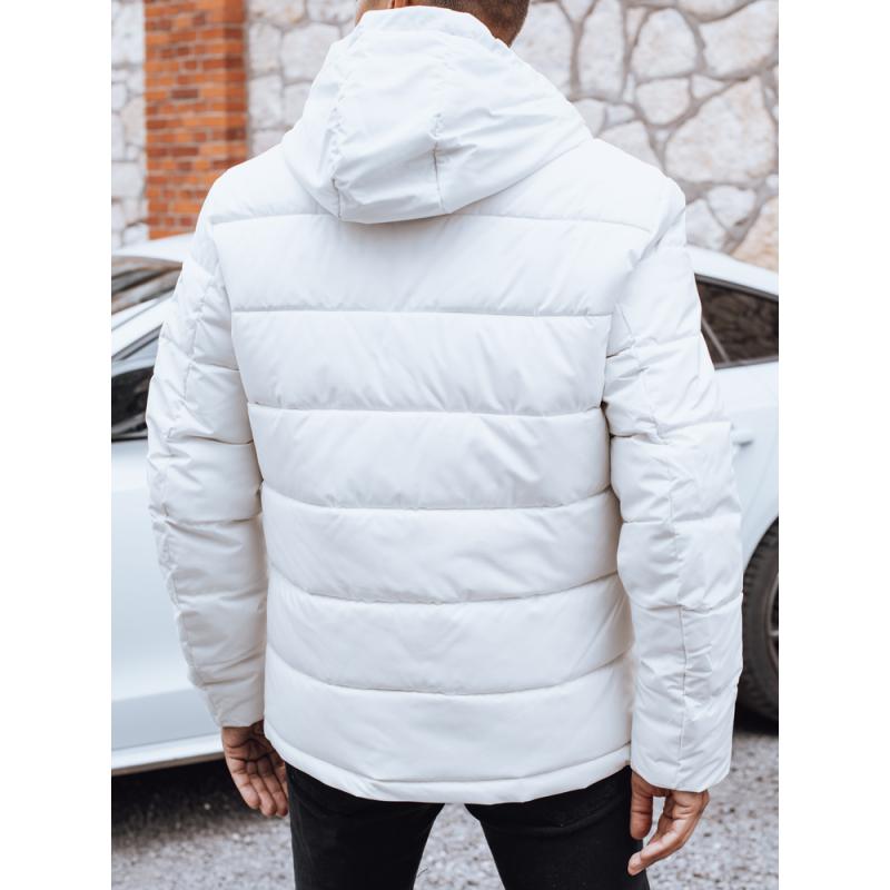 Pánska zimná prešívaná bunda s kapucňou, biela