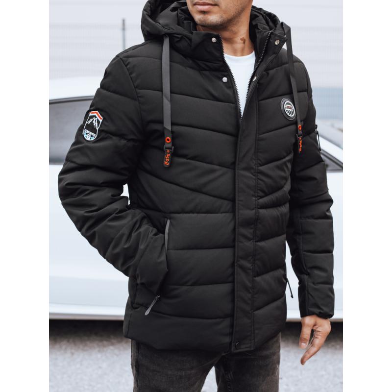 Férfi téli steppelt kabát kapucnival, fekete
