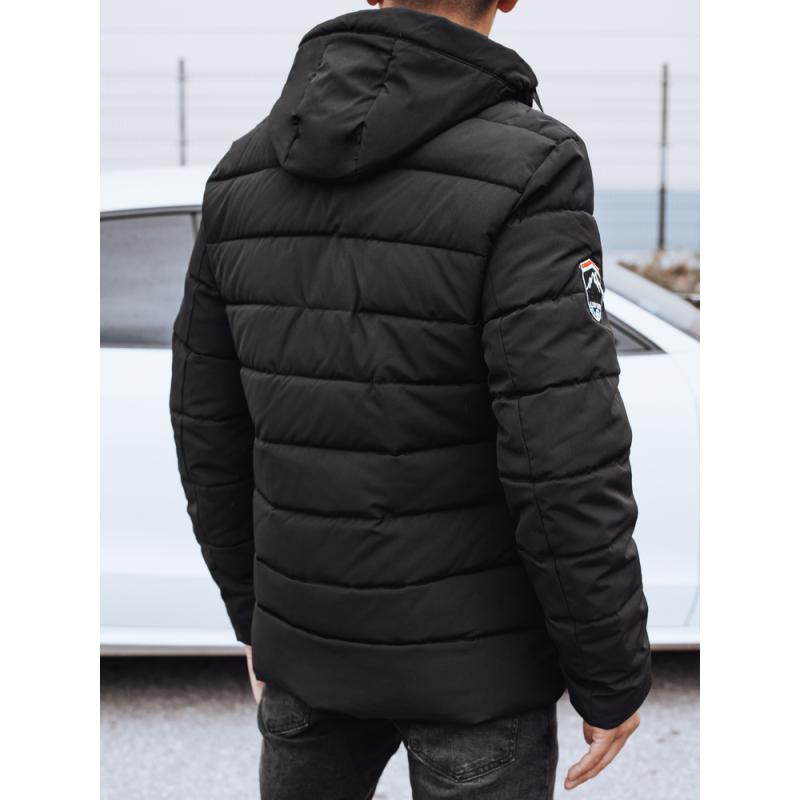 Férfi téli steppelt kabát kapucnival, fekete