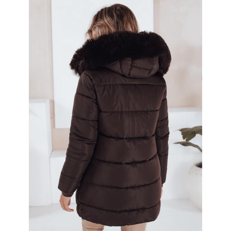 Dámska prešívaná bunda s kožušinou, hnedá