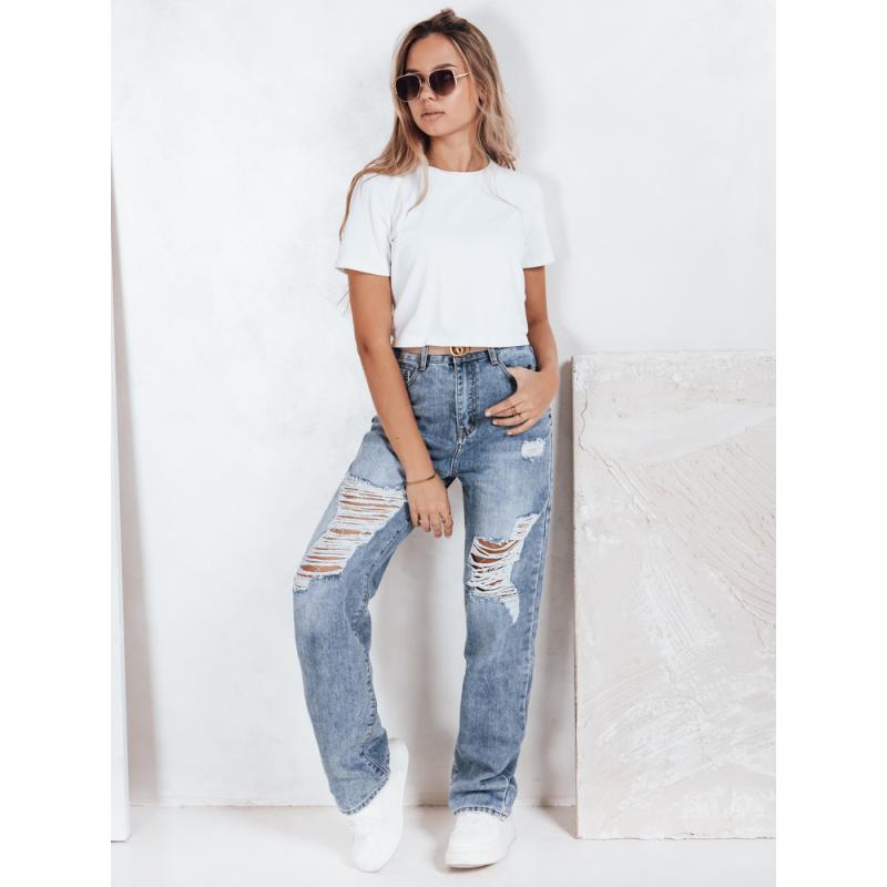 Női nadrág lyukakkal, kék