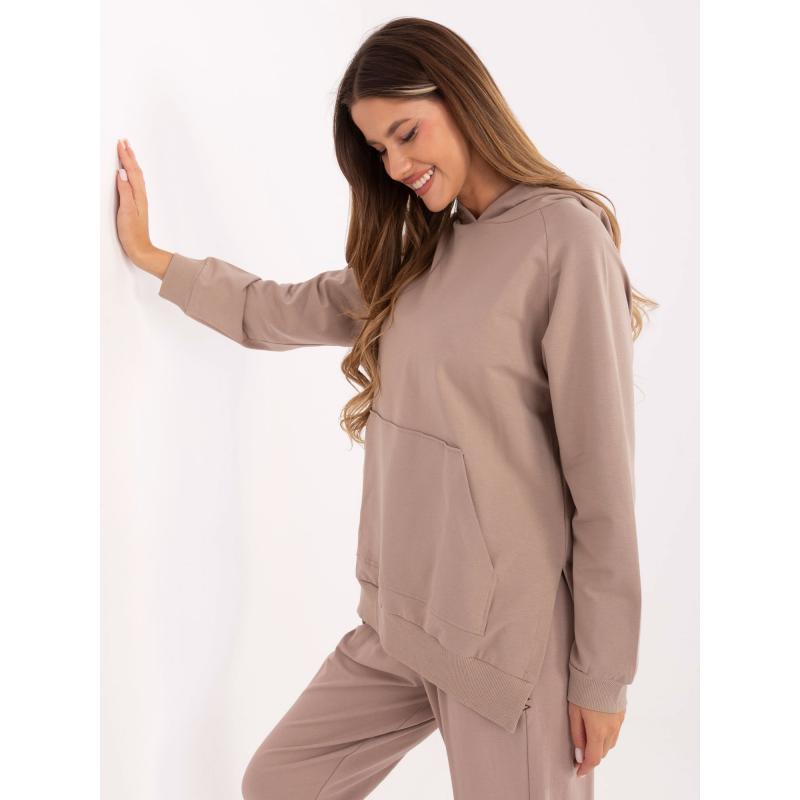Tmavě béžová mikina basic oversize střihu