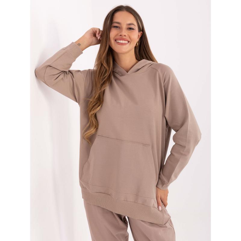 Tmavě béžová mikina basic oversize střihu