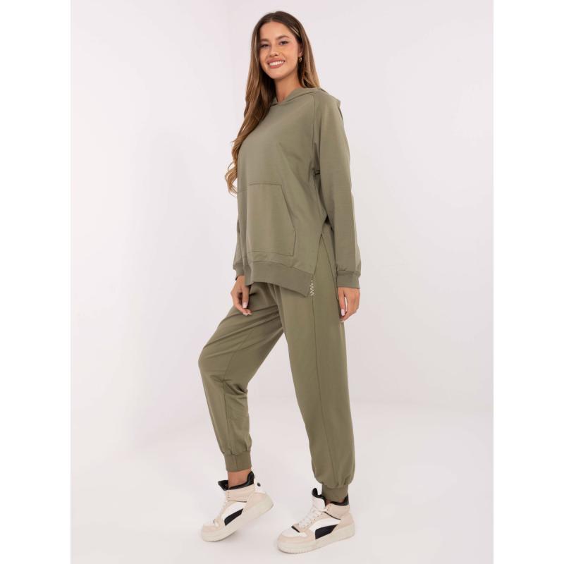 Khaki mikina s kapucí a rozparky