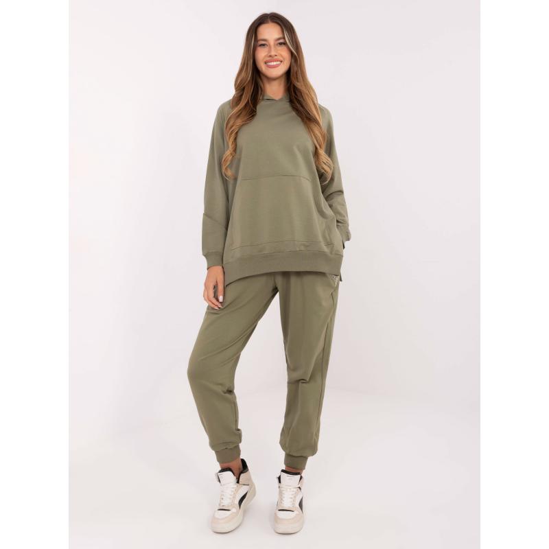 Khaki mikina s kapucí a rozparky