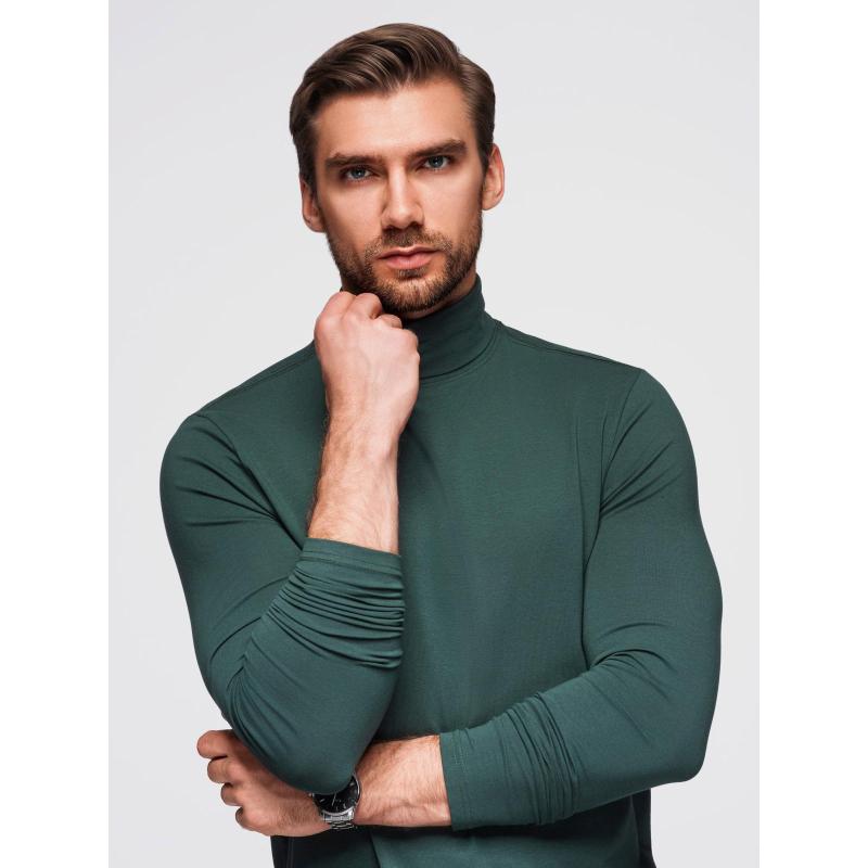 Férfi pulóver hosszú ujjú, garbóval – sötétzöld V7 OM-OM-LSCL-0130
