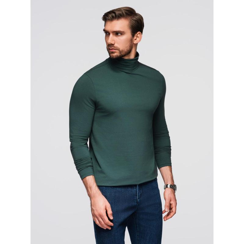 Férfi pulóver hosszú ujjú, garbóval – sötétzöld V7 OM-OM-LSCL-0130