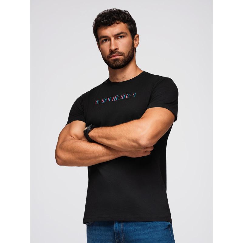 Pánské tričko s výšivkou na hrudi – černé V1 OM-TSPT-0248