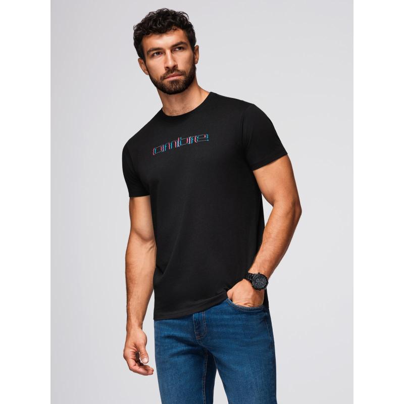 Pánské tričko s výšivkou na hrudi – černé V1 OM-TSPT-0248