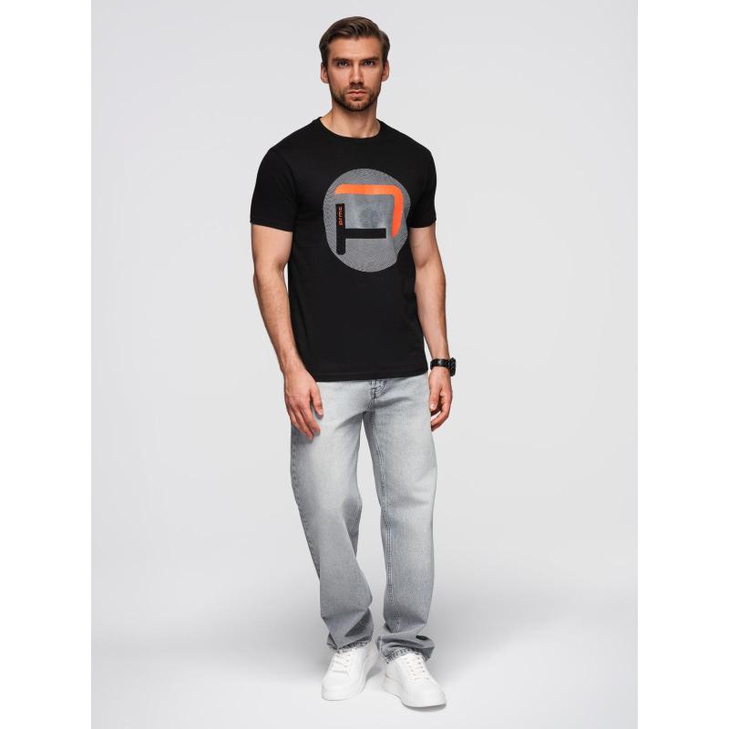 Pánské tričko s velkým potiskem – černé V2 OM-TSPT-0245