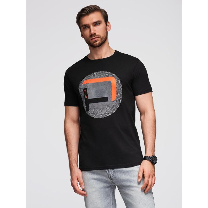 Pánské tričko s velkým potiskem – černé V2 OM-TSPT-0245