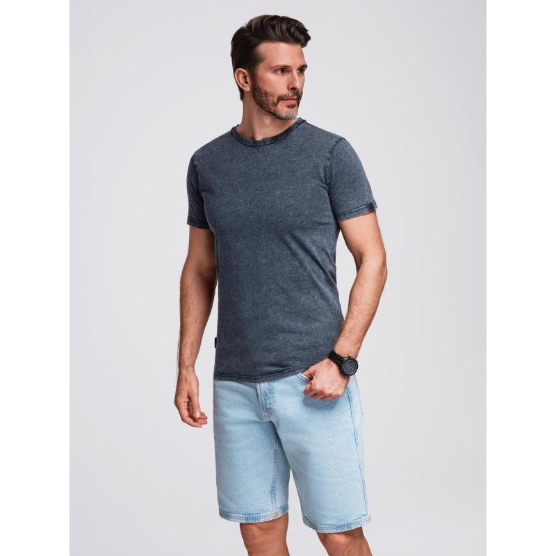 Pánské tričko s efektem vyprání – tmavě modré V2 OM-TSWT-0116