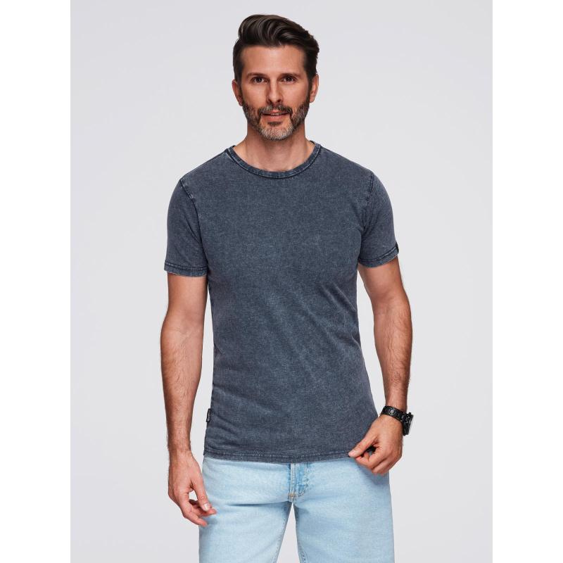 Pánské tričko s efektem vyprání – tmavě modré V2 OM-TSWT-0116