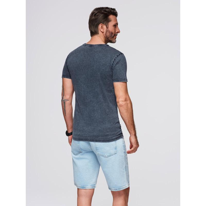 Pánské tričko s efektem vyprání – tmavě modré V2 OM-TSWT-0116