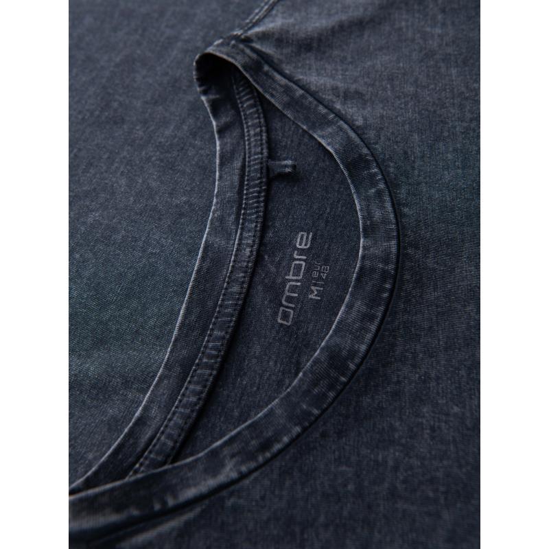 Pánské tričko s efektem vyprání – tmavě modré V2 OM-TSWT-0116