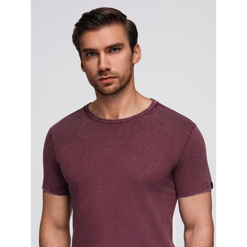 Pánské tričko s efektem vyprání – bordó V3 OM-TSWT-0116