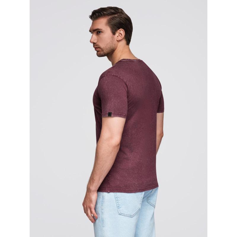 Pánské tričko s efektem vyprání – bordó V3 OM-TSWT-0116