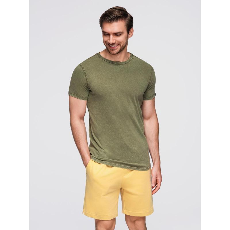 Pánské tričko s efektem vyprání – olivové V4 OM-TSWT-0116