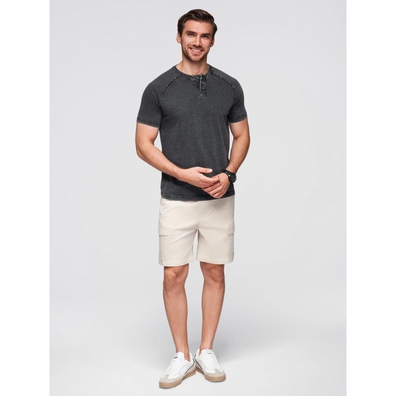 Pánské tričko s efektem vyprání a knoflíky u výstřihu – černé V1 OM-TSWT-0150